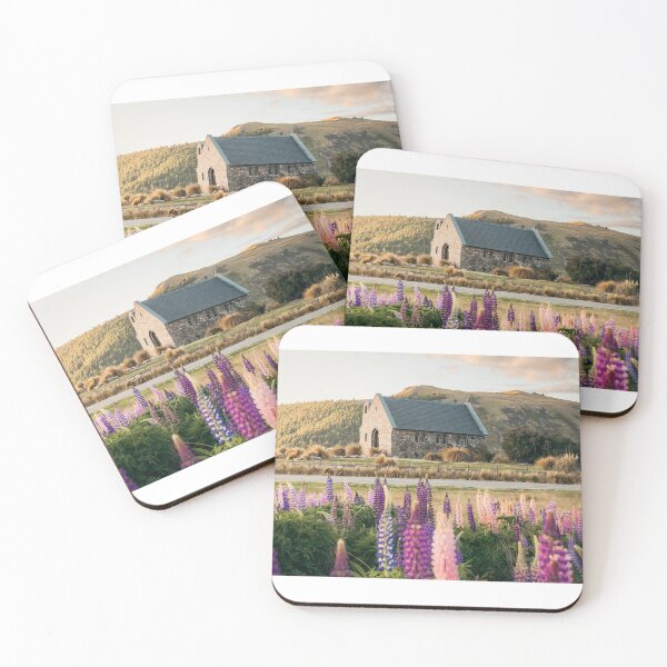 Item preview, Church of the Good Shepherd with Lupins at Sunset – Lake Tekapo designed and sold by PygmyTitan Photo.
