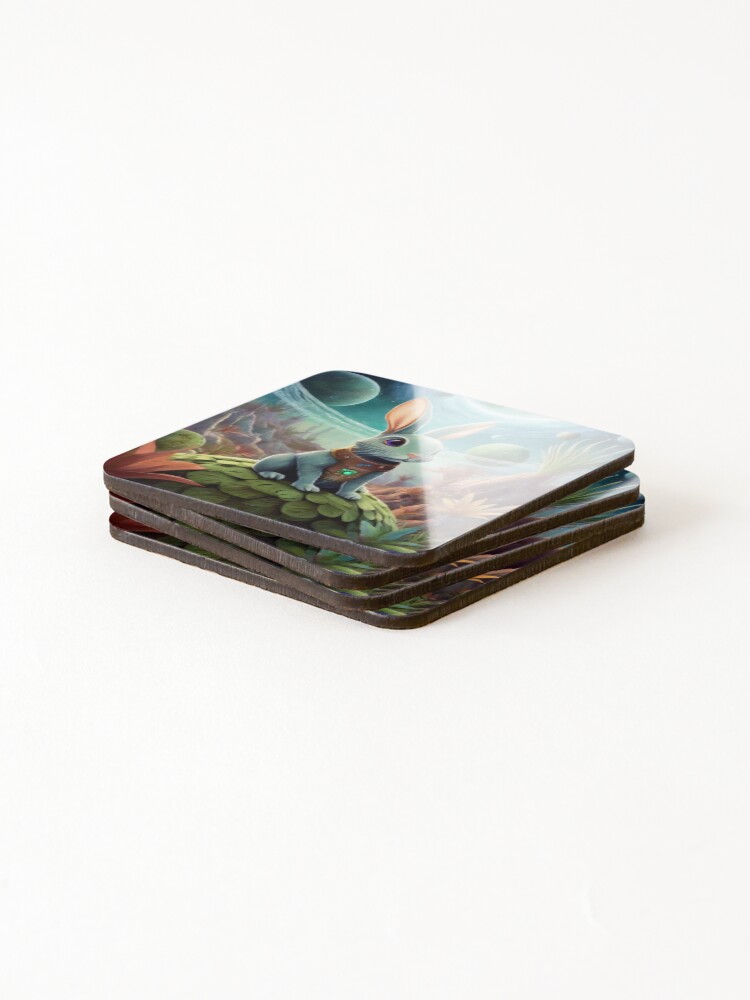 Thumbnail 4 of 5, Coasters (Set of 4), Alien Space Rabbit designed and sold by ikat1908.