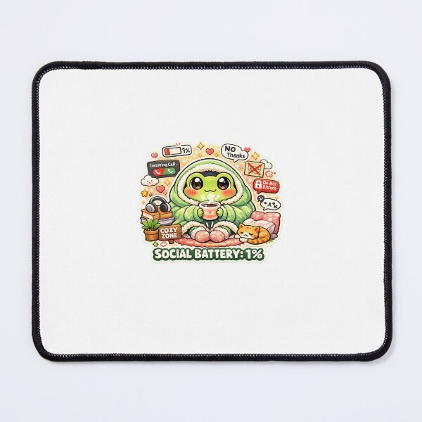 Item preview, Social Battery 1% Cozy Frog Sticker designed and sold by Cozy404Lab.