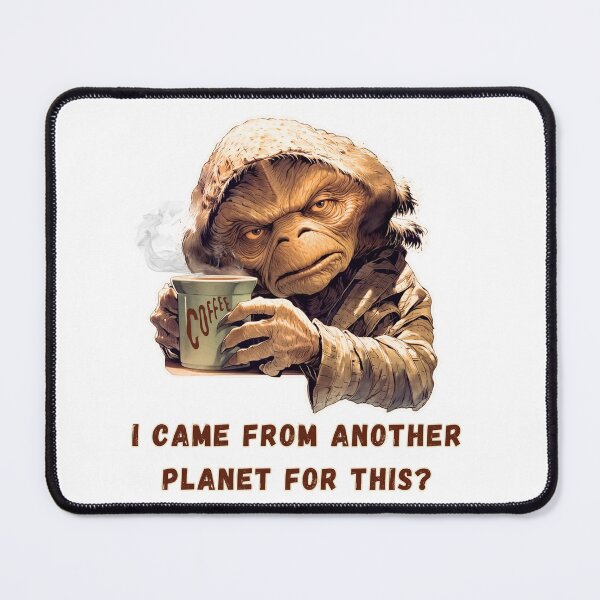 Item preview, Grumpy Elderly Alien Drinking Coffee Funny Retro Sci-Fi Meme caffeine addict designed and sold by KreativKulture.