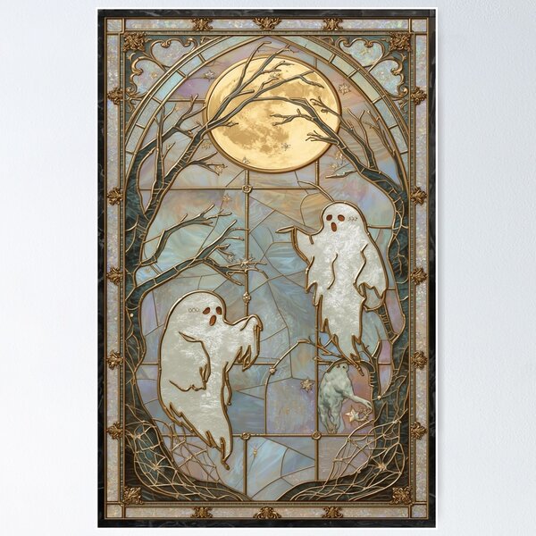 Item preview, Kawaii Ghosts Golden Stained Glass Halloween designed and sold by BriSher.