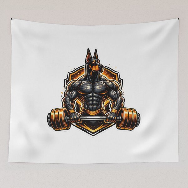 Item preview, Bodybuilder Doberman Lifting Barbell Gym Motivation designed and sold by Digistore1221.