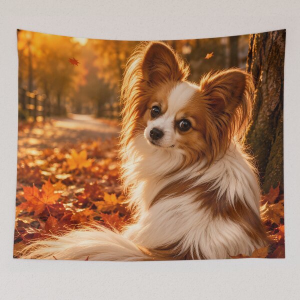 Item preview, Golden Autumn Papillon | Cute Dog in Fall Leaves designed and sold by ManJiangHong.