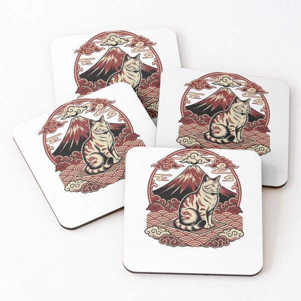 Item preview, Japanese Woodblock Print Cat Mount Fuji Art Lover Gift designed and sold by SleepyPanda_Designs.