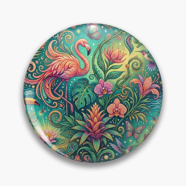 Item preview, Vibrant Tropical Jungle Art - Colorful Flamingos, Toucans & Exotic Flowers Fantasy Illustration designed and sold by ART BOND.