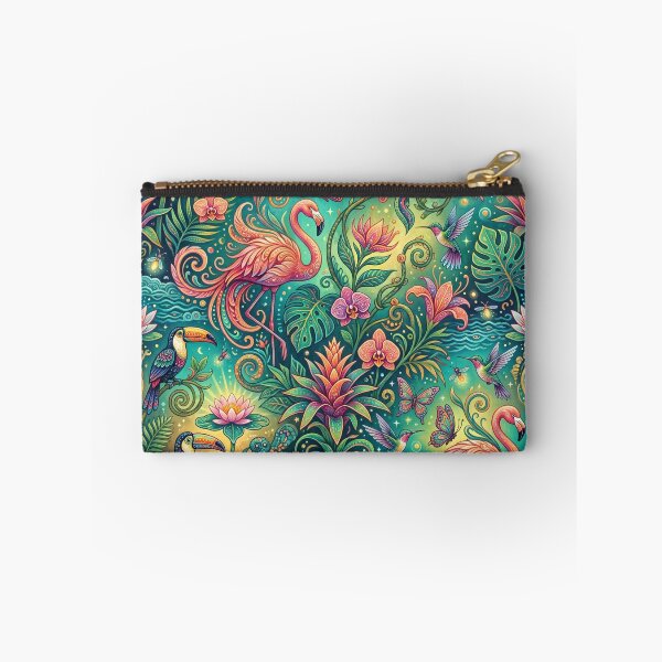 Item preview, Vibrant Tropical Jungle Art - Colorful Flamingos, Toucans & Exotic Flowers Fantasy Illustration designed and sold by ART BOND.