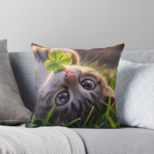 Item preview, Adorable 3D Animated Cat Art - Cute Chibi Kitten lucky clover designed and sold by FotoLibreStudio.