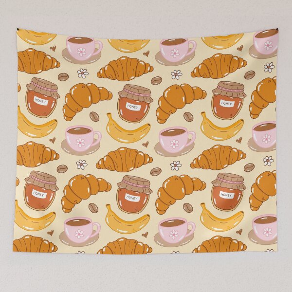 Item preview, Cozy Breakfast Pattern with Croissants, Coffee, Honey & Daisies | Hand-Drawn Cottagecore Food Illustration designed and sold by Olive Lane Creative.