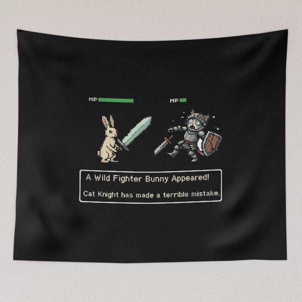 Item preview,  A Wild Fighter Bunny Appears Black - Retro 16-Bit JRPG designed and sold by Sanistein.