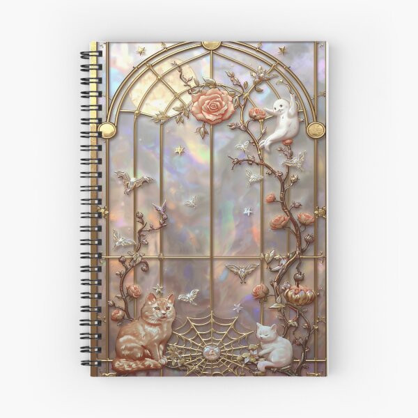 Item preview, Kawaii Cat Ghost Golden Floral Stained Glass designed and sold by BriSher.