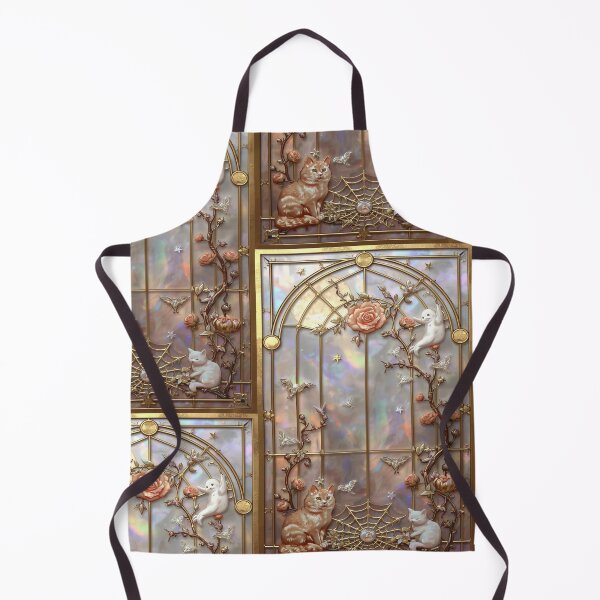 Item preview, Kawaii Cat Ghost Golden Floral Stained Glass designed and sold by BriSher.