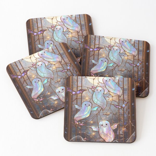 Item preview, kawaii Ghosts Golden Stained Glass Halloween designed and sold by BriSher.