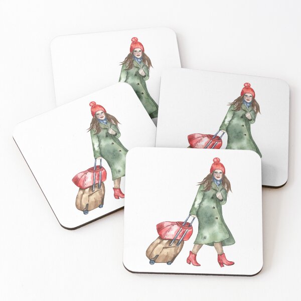 Item preview, Woman in Winter Coat with Luggage designed and sold by Flowersforbear.