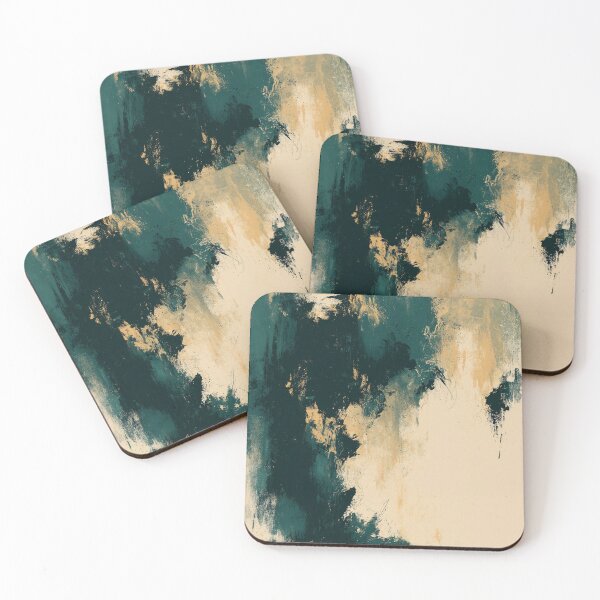 Item preview, Dark Teal and Ochre Abstract Expressionism Wall Art designed and sold by SlowRegardArt.