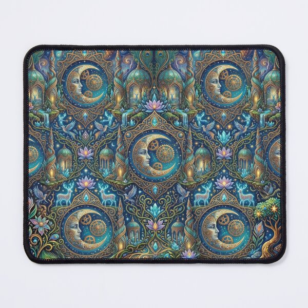 Item preview, Mystical Crescent Moon & Peacock Pattern - Enchanted Night Sky & Gold Filigree Art designed and sold by ART BOND.