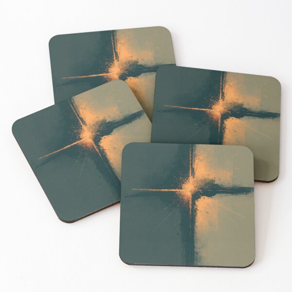 Item preview, Dark Teal and Fiery Orange Cross Abstract Wall Art designed and sold by SlowRegardArt.
