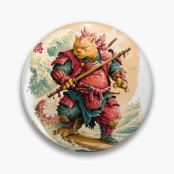 Item preview, Samurai Cat Surfing Great Wave Godzilla Catzilla Japanese Woodblock Art designed and sold by KreativKulture.