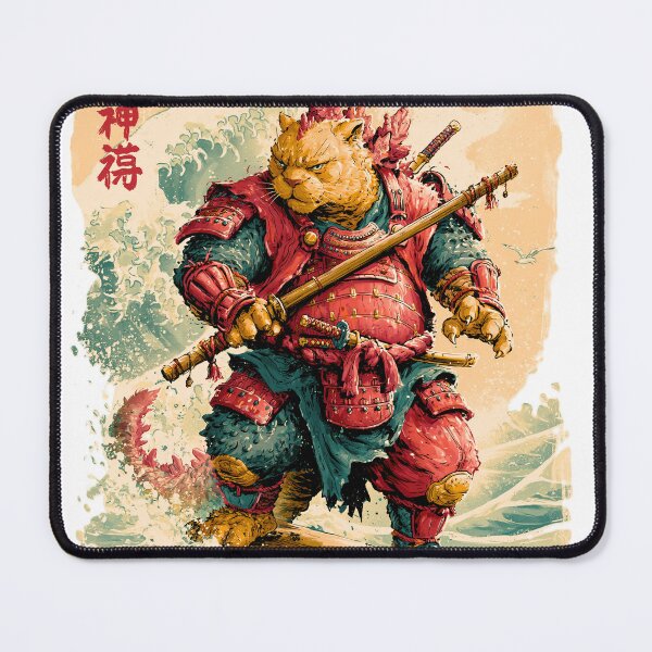 Item preview, Samurai Cat Surfing Great Wave Godzilla Catzilla Japanese Woodblock Art designed and sold by KreativKulture.