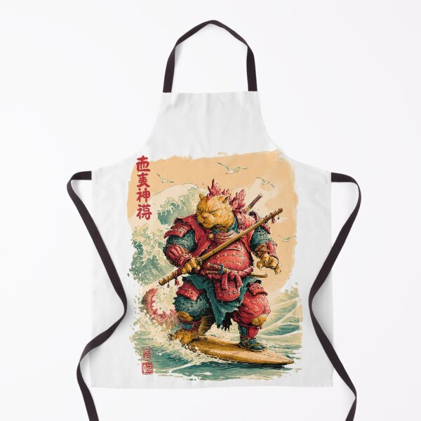 Item preview, Samurai Cat Surfing Great Wave Godzilla Catzilla Japanese Woodblock Art designed and sold by KreativKulture.