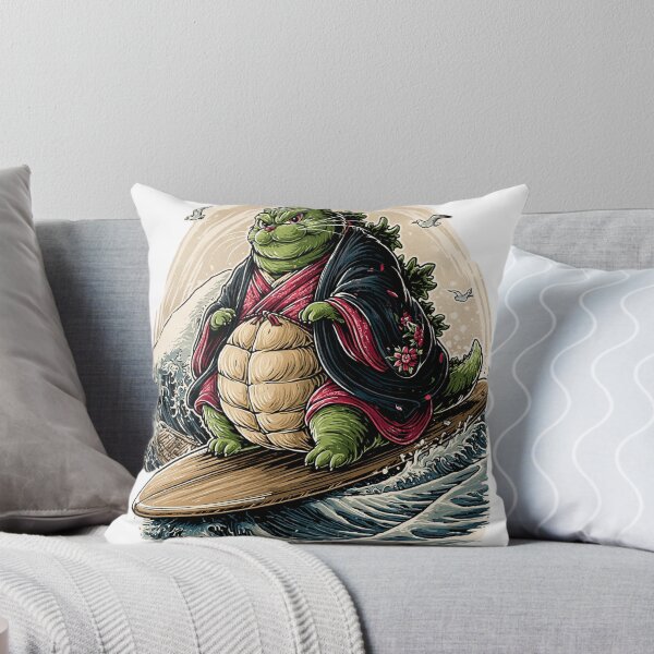 Item preview, Samurai Cat Surfing Great Wave Godzilla Catzilla Japanese Woodblock Art designed and sold by KreativKulture.