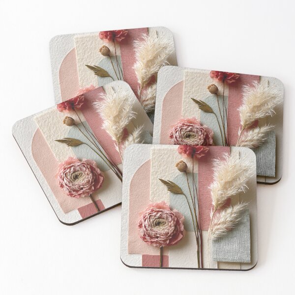 Item preview, Boho Pink Ranunculus Floral Collage Abstract Art designed and sold by daila70.