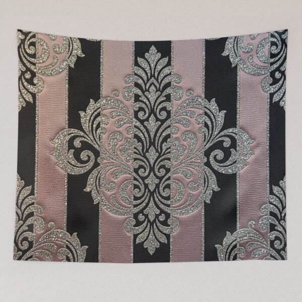 Item preview, Black & Pink Striped Silver Shimmer Damask designed and sold by DesignsByPrnces.