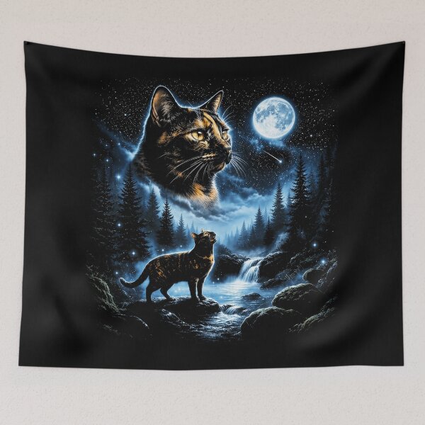 Item preview, Tortoiseshell Cat Howling At Moon Celestial Parody designed and sold by Starry Night Creative Art.