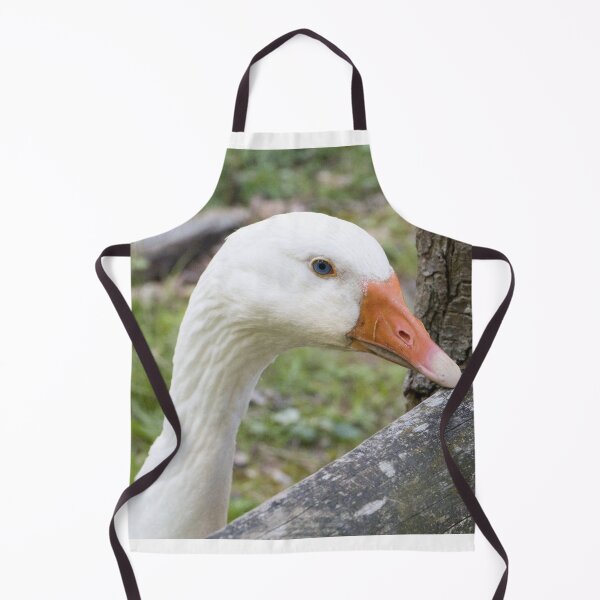 Item preview, White goose looking over wooden fence close-up designed and sold by World-of-Magic.