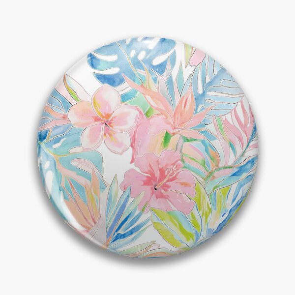 Item preview, Hawaiian Watercolor Floral n Foliage Pale Pink Blue designed and sold by PixDezines.