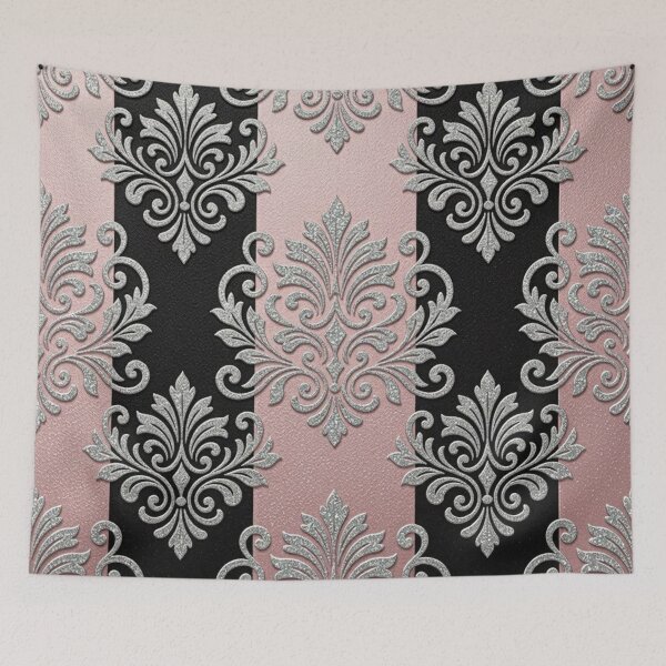 Item preview, Pink & Black Striped Silver Shimmer Damask designed and sold by DesignsByPrnces.