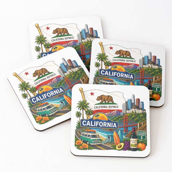 Item preview, California State Flag with Coastal Icons designed and sold by Myra365Art.