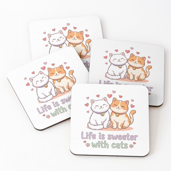 Item preview, Life Is Sweeter With Cats Cute Kawaii Cat Pair Illustration designed and sold by DariaOltes.