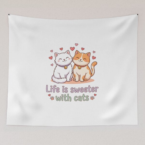 Item preview, Life Is Sweeter With Cats Cute Kawaii Cat Pair Illustration designed and sold by DariaOltes.