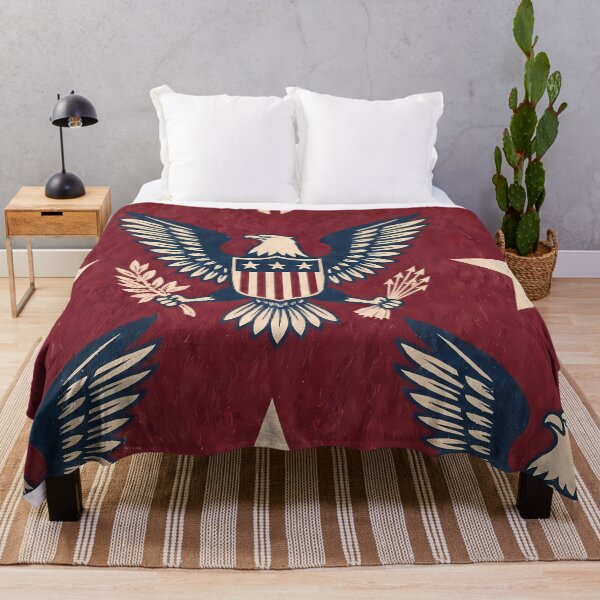 Item preview, USA Eagle Pattern Botanical Floral Marine Farmhouse Textile designed and sold by ART ATTACK ZONE.