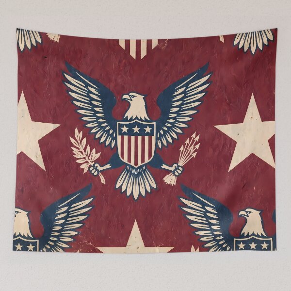 Item preview, USA Eagle Pattern Botanical Floral Marine Farmhouse Textile designed and sold by ART ATTACK ZONE.