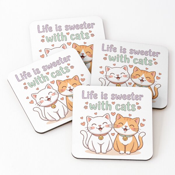 Item preview, Life Is Sweeter With Cats Cute Kawaii Cat Quote Illustration designed and sold by DariaOltes.