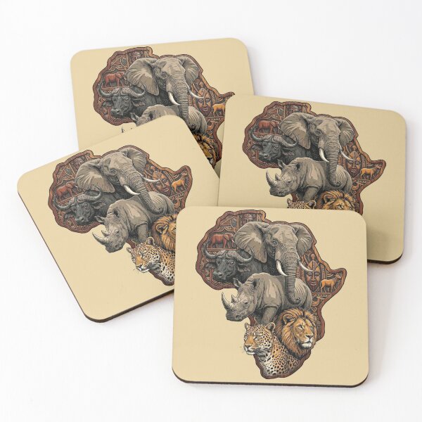 Item preview, African Big Five Wildlife Map Elephant Lion Rhino designed and sold by d247.