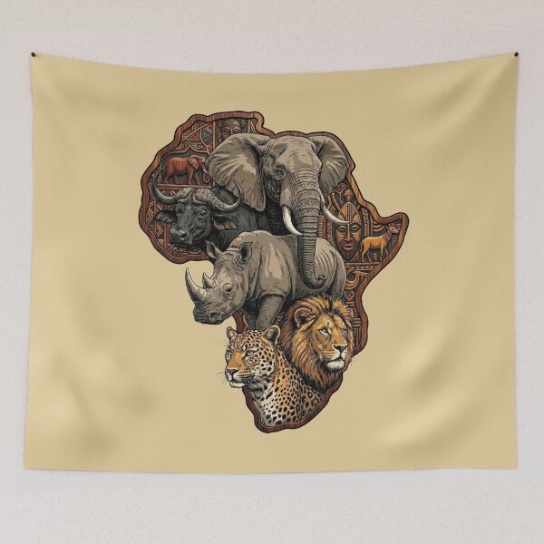Item preview, African Big Five Wildlife Map Elephant Lion Rhino designed and sold by d247.