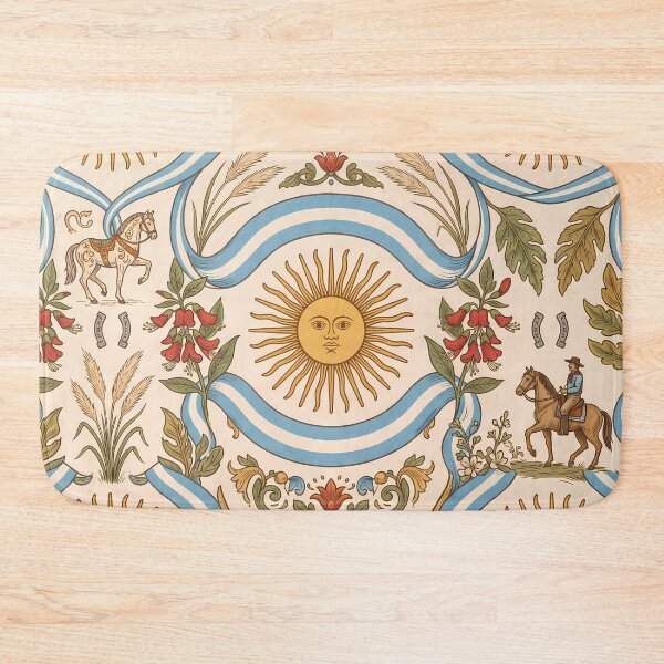 Item preview, Gaucho Argentino Pattern Botanical Floral Marine Farmhouse Textile designed and sold by ART ATTACK ZONE.