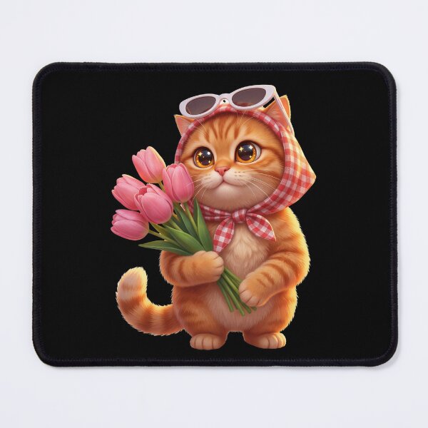 Item preview, Adorable 3D Animated Cat Art - Cute Chibi Kitten - Cat with tulips designed and sold by FotoLibreStudio.