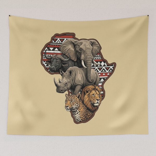 Item preview, African Big Five Animals Continent Tribal Art designed and sold by d247.