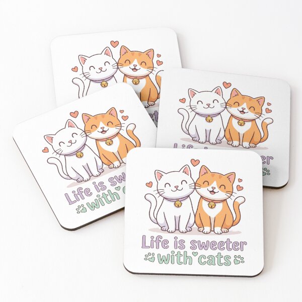 Item preview, Life Is Sweeter With Cats Cute Kawaii Cat Quote Illustration designed and sold by DariaOltes.