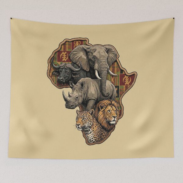Item preview, African Big Five Animals Kente Map Wildlife designed and sold by d247.