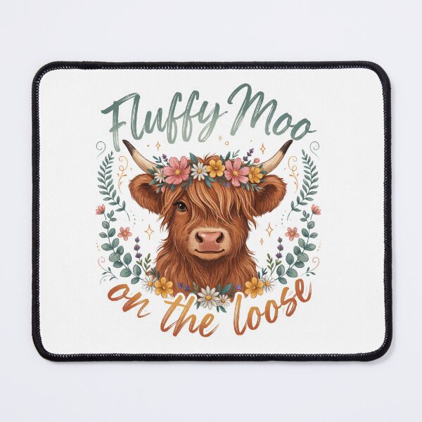 Item preview, Fluffy Moo on the Loose Floral Highland Cow Illustration designed and sold by DariaOltes.