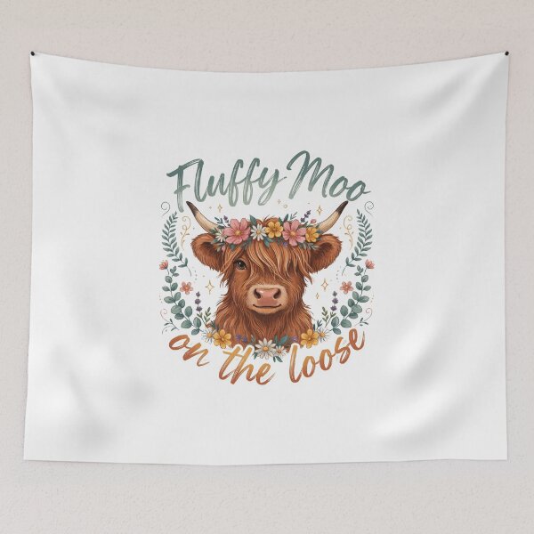 Item preview, Fluffy Moo on the Loose Floral Highland Cow Illustration designed and sold by DariaOltes.