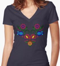 Multi Colored Ornament Women's Fitted V-Neck T-Shirt