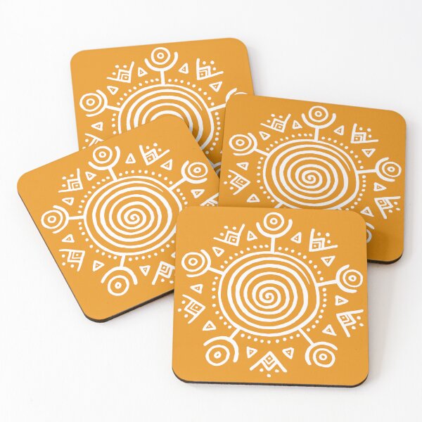 Item preview, Tribal Spiral Sun Symbol - white and golden orange designed and sold by FUNKARIUM.
