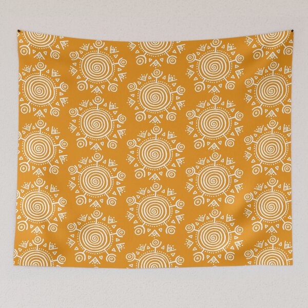 Item preview, Tribal Spiral Sun Symbol - white and golden orange designed and sold by FUNKARIUM.
