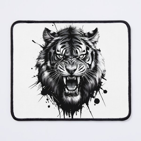 Item preview, Fierce Roaring Tiger Head - Bold Black and White Tattoo Graphic designed and sold by Structure-Blue.