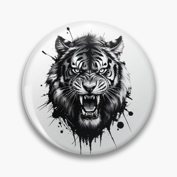 Item preview, Fierce Roaring Tiger Head - Bold Black and White Tattoo Graphic designed and sold by Structure-Blue.